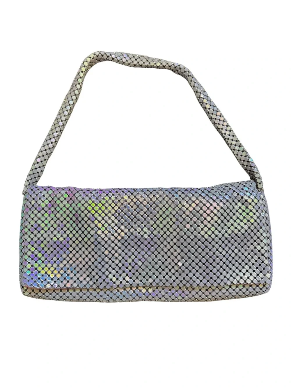 y2k Iridescent Purple Mesh Evening Shoulder Bag